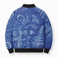 New Zealand Sea Animals Bomber Puffer Jacket with Maori Koru Tribal Tattoo and Silver Ferns Aquatic Style
