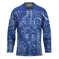 New Zealand Sea Animals Hockey Jersey with Maori Koru Tribal Tattoo and Silver Ferns Aquatic Style
