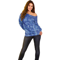 New Zealand Sea Animals Off Shoulder Sweater with Maori Koru Tribal Tattoo and Silver Ferns Aquatic Style