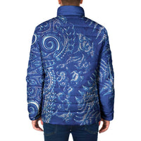 New Zealand Sea Animals Padded Jacket with Maori Koru Tribal Tattoo and Silver Ferns Aquatic Style