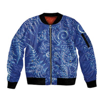 New Zealand Sea Animals Sleeve Zip Bomber Jacket with Maori Koru Tribal Tattoo and Silver Ferns Aquatic Style