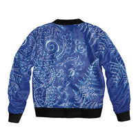 New Zealand Sea Animals Sleeve Zip Bomber Jacket with Maori Koru Tribal Tattoo and Silver Ferns Aquatic Style