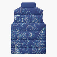 New Zealand Sea Animals Sleeveless Puffer Jacket with Maori Koru Tribal Tattoo and Silver Ferns Aquatic Style