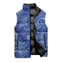 New Zealand Sea Animals Sleeveless Puffer Jacket with Maori Koru Tribal Tattoo and Silver Ferns Aquatic Style