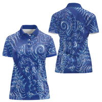 New Zealand Sea Animals Women Polo Shirt with Maori Koru Tribal Tattoo and Silver Ferns Aquatic Style