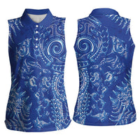 New Zealand Sea Animals Women Sleeveless Polo Shirt with Maori Koru Tribal Tattoo and Silver Ferns Aquatic Style LT03 - Polynesian Pride