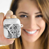New Zealand Sea Animals AirPods Case with Maori Koru Tribal Tattoo and Silver Ferns White Color