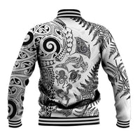 New Zealand Sea Animals Baseball Jacket with Maori Koru Tribal Tattoo and Silver Ferns White Color