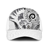New Zealand Sea Animals Baseball Net Cap with Maori Koru Tribal Tattoo and Silver Ferns White Color