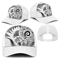 New Zealand Sea Animals Baseball Net Cap with Maori Koru Tribal Tattoo and Silver Ferns White Color