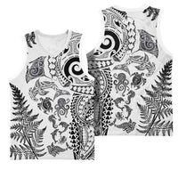 New Zealand Sea Animals Basketball Jersey with Maori Koru Tribal Tattoo and Silver Ferns White Color