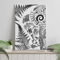 New Zealand Sea Animals Canvas Wall Art with Maori Koru Tribal Tattoo and Silver Ferns White Color