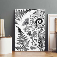 New Zealand Sea Animals Canvas Wall Art with Maori Koru Tribal Tattoo and Silver Ferns White Color