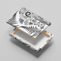 New Zealand Sea Animals Canvas Wall Art with Maori Koru Tribal Tattoo and Silver Ferns White Color