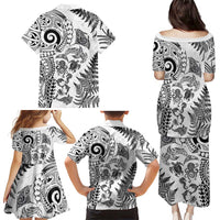 New Zealand Sea Animals Family Matching Puletasi and Hawaiian Shirt with Maori Koru Tribal Tattoo and Silver Ferns White Color LT03 - Polynesian Pride