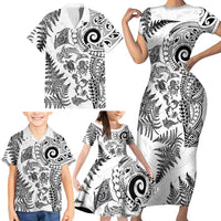 New Zealand Sea Animals Family Matching Short Sleeve Bodycon Dress and Hawaiian Shirt with Maori Koru Tribal Tattoo and Silver Ferns White Color LT03 - Polynesian Pride
