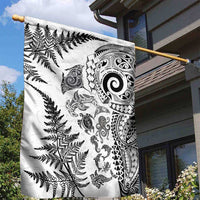 New Zealand Sea Animals Garden Flag with Maori Koru Tribal Tattoo and Silver Ferns White Color
