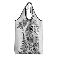 New Zealand Sea Animals Grocery Bag with Maori Koru Tribal Tattoo and Silver Ferns White Color