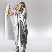 New Zealand Sea Animals Hooded Blanket with Maori Koru Tribal Tattoo and Silver Ferns White Color