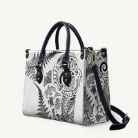 New Zealand Sea Animals Leather Bag with Maori Koru Tribal Tattoo and Silver Ferns White Color