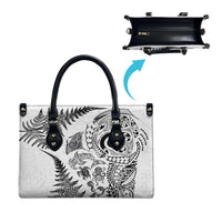 New Zealand Sea Animals Leather Bag with Maori Koru Tribal Tattoo and Silver Ferns White Color
