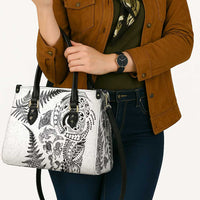 New Zealand Sea Animals Leather Bag with Maori Koru Tribal Tattoo and Silver Ferns White Color