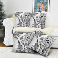 New Zealand Sea Animals Pillow Cover with Maori Koru Tribal Tattoo and Silver Ferns White Color