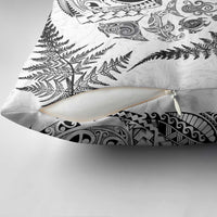 New Zealand Sea Animals Pillow Cover with Maori Koru Tribal Tattoo and Silver Ferns White Color