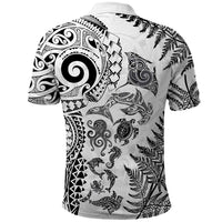 New Zealand Sea Animals Polo Shirt with Maori Koru Tribal Tattoo and Silver Ferns White Color