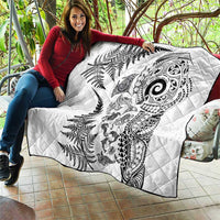 New Zealand Sea Animals Quilt with Maori Koru Tribal Tattoo and Silver Ferns White Color