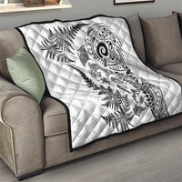 New Zealand Sea Animals Quilt with Maori Koru Tribal Tattoo and Silver Ferns White Color