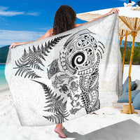 New Zealand Sea Animals Sarong with Maori Koru Tribal Tattoo and Silver Ferns White Color