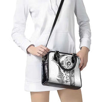 New Zealand Sea Animals Shoulder Handbag with Maori Koru Tribal Tattoo and Silver Ferns White Color