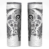 New Zealand Sea Animals Skinny Tumbler with Maori Koru Tribal Tattoo and Silver Ferns White Color
