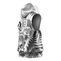 New Zealand Sea Animals Sleeveless Hoodie with Maori Koru Tribal Tattoo and Silver Ferns White Color LT03 - Polynesian Pride