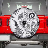 New Zealand Sea Animals Spare Tire Cover with Maori Koru Tribal Tattoo and Silver Ferns White Color