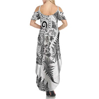 New Zealand Sea Animals Summer Maxi Dress with Maori Koru Tribal Tattoo and Silver Ferns White Color