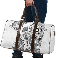 New Zealand Sea Animals Travel Bag with Maori Koru Tribal Tattoo and Silver Ferns White Color