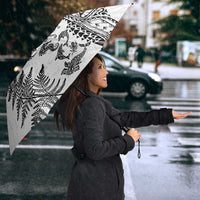 New Zealand Sea Animals Umbrella with Maori Koru Tribal Tattoo and Silver Ferns White Color
