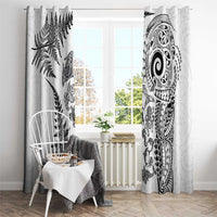 New Zealand Sea Animals Window Curtain with Maori Koru Tribal Tattoo and Silver Ferns White Color