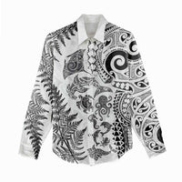 New Zealand Sea Animals Women Casual Shirt with Maori Koru Tribal Tattoo and Silver Ferns White Color