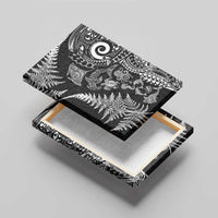 New Zealand Sea Animals Canvas Wall Art with Maori Koru Tribal Tattoo and Silver Ferns Black Color