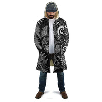 New Zealand Sea Animals Cloak with Maori Koru Tribal Tattoo and Silver Ferns Black Color