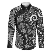 New Zealand Sea Animals Family Matching Mermaid Dress and Hawaiian Shirt with Maori Koru Tribal Tattoo and Silver Ferns Black Color