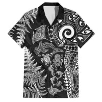 New Zealand Sea Animals Family Matching Tank Maxi Dress and Hawaiian Shirt with Maori Koru Tribal Tattoo and Silver Ferns Black Color
