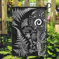New Zealand Sea Animals Garden Flag with Maori Koru Tribal Tattoo and Silver Ferns Black Color
