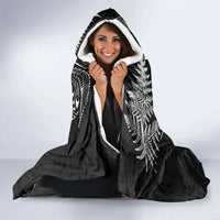 New Zealand Sea Animals Hooded Blanket with Maori Koru Tribal Tattoo and Silver Ferns Black Color