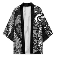 New Zealand Sea Animals Kimono with Maori Koru Tribal Tattoo and Silver Ferns Black Color LT03 Unisex Black - Polynesian Pride