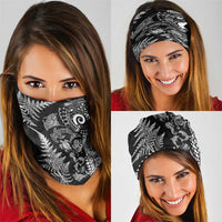 New Zealand Sea Animals Neck Gaiter with Maori Koru Tribal Tattoo and Silver Ferns Black Color