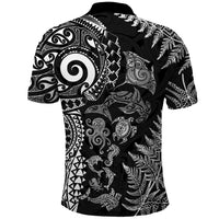 New Zealand Sea Animals Polo Shirt with Maori Koru Tribal Tattoo and Silver Ferns Black Color